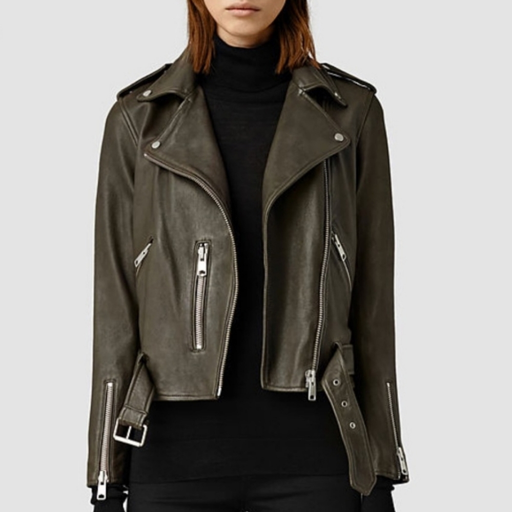 AllSaints Army Green Balfern biker Jacket